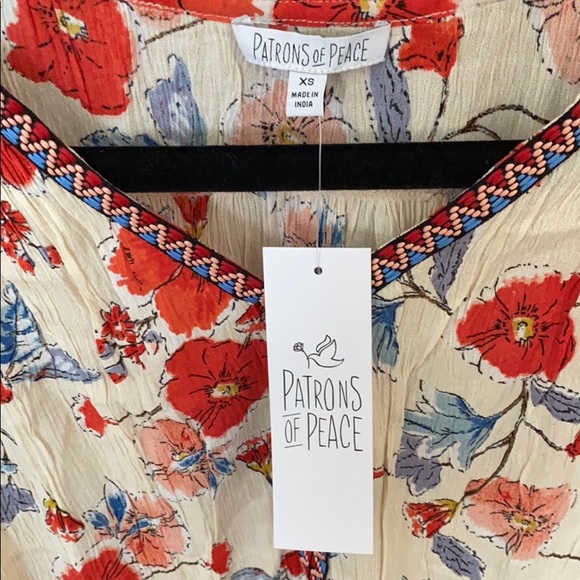 Patrons of Peace BOHO Floral Sleeveless Tank Ruffles Women’s XS NWT - Picture 3 of 8